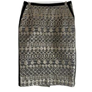 MaxMara Weekend Black Gold Geometric Jacquard Pencil Skirt Size 8